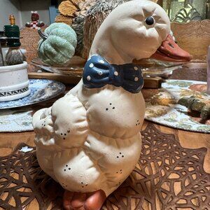 Ceramic Goose with Quilted Design & Blue Bow